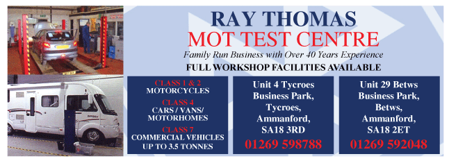 Ray Thomas MOT Centre serving Ammanford - M O T Stations